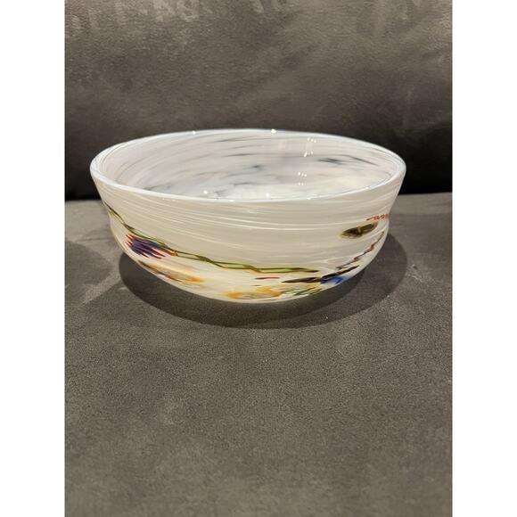 Signed Hand Blown Studio Art Glass Colorful Centerpiece Bowl 7 3/4"- Federici - Picture 2 of 7